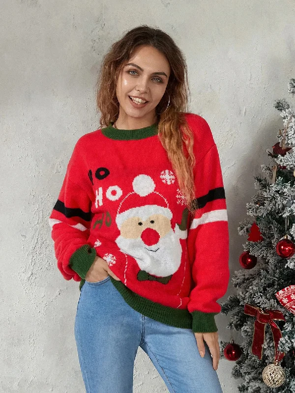 Santa Jacquard Patchwork Christmas Sweater Stylish Fashionable Trendy