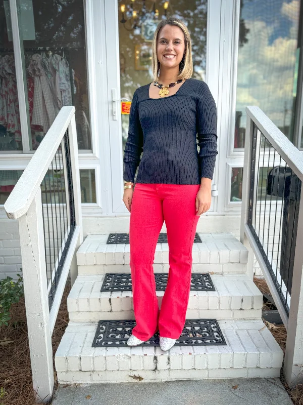 Square Neck Ribbed Sweater Anti-Pilling Anti-Shrink Durable