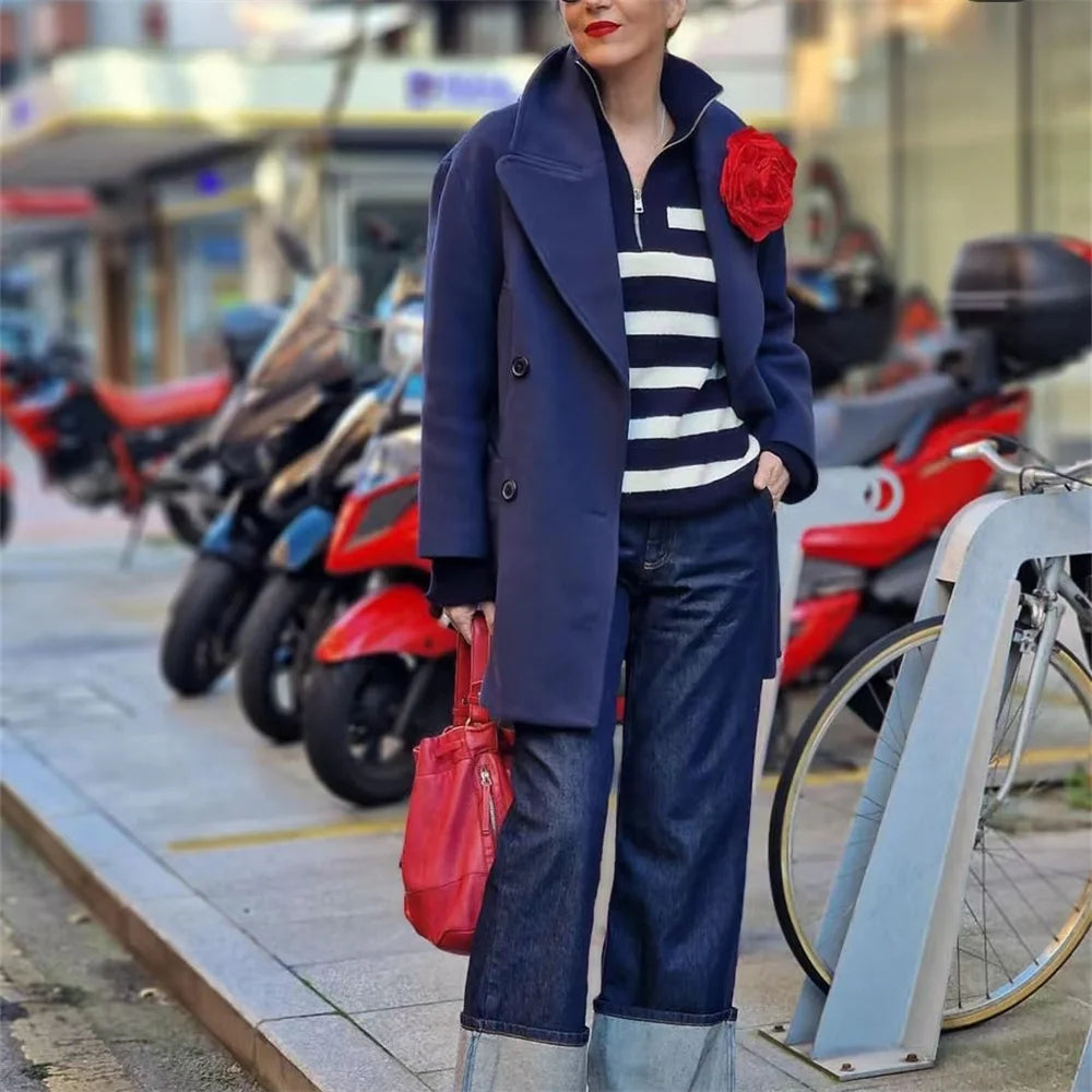 American Style Fashion Casual Long Striped Knitted Sweater Terry Terry Cloth Terry Knit