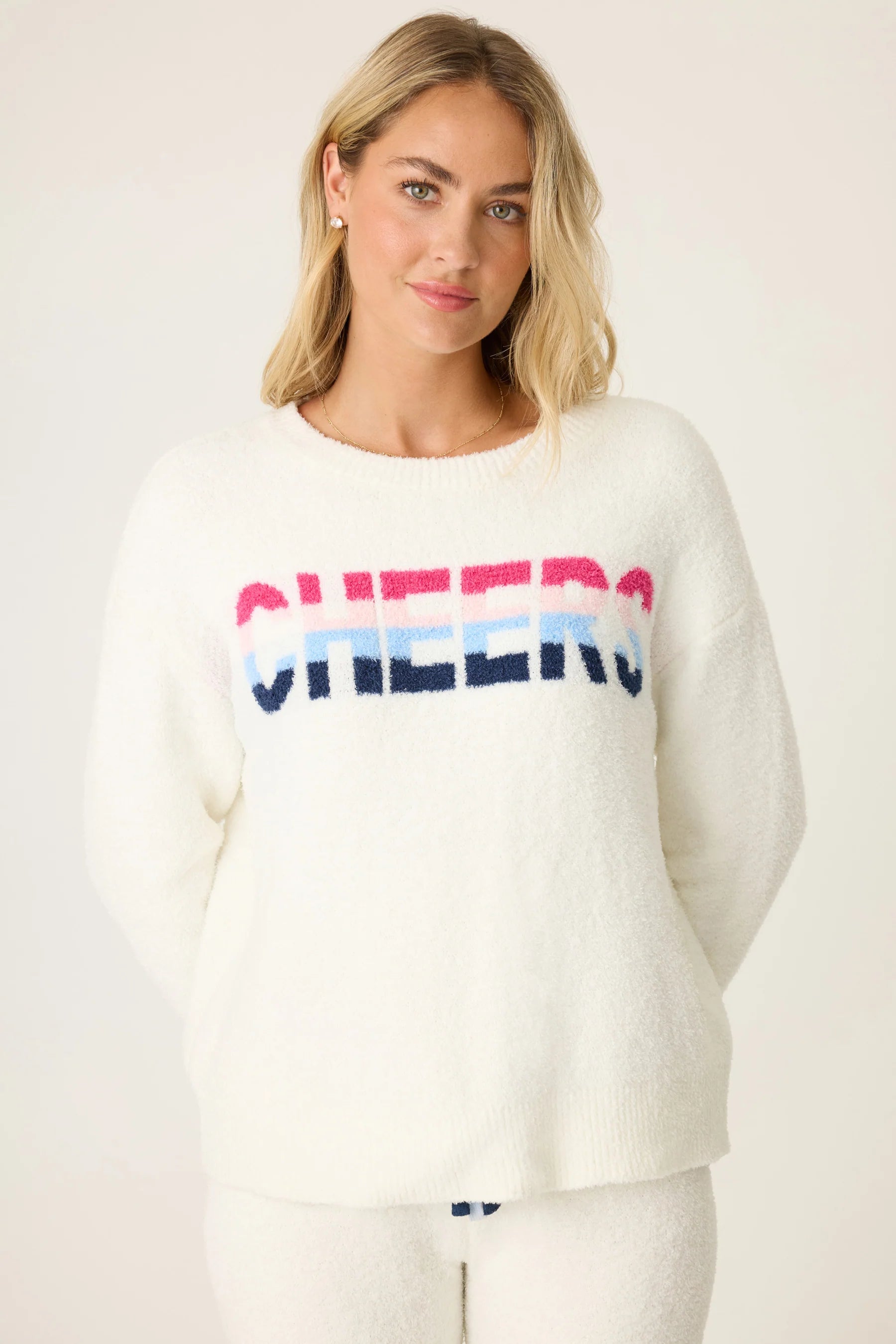 cheers stripe trim sweater Embroidered Appliqued Beaded