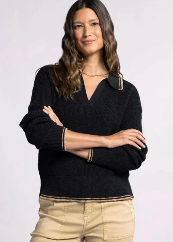 tipped polo rib sweater Zippered Front Buttoned Front Snap Front