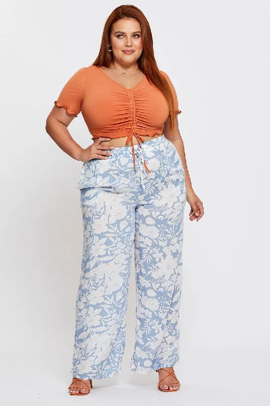 Floral Print Wide Leg Pants High Waist Casual Lounge Pants