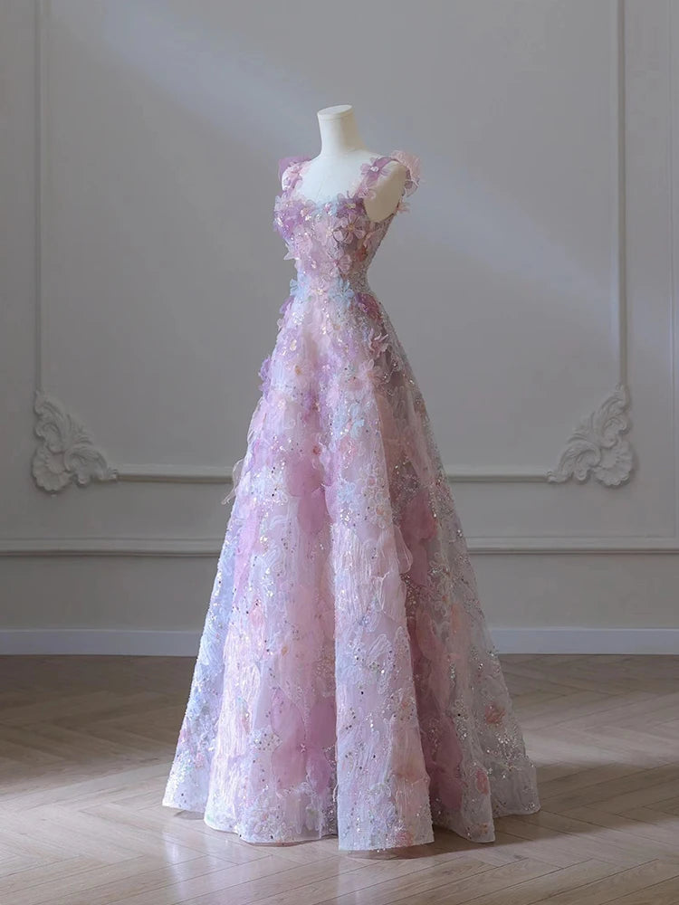 LIZAKOSHT -  Romantic Fairy Sequins 3D Flower Pink A-line Wedding Evening Party Dress Sleeveless Princess Birthday Gown Vestidos De Festa Tunics Sale discount
