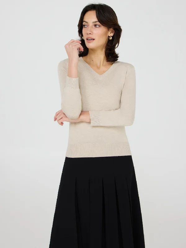 V-Neck 3/4 Sleeve Sweater Toggled Drawstring Belted