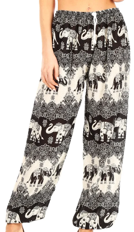 Sakkas Akilla Women's Loose Printed Yoga Elephant Pants Elastic Waist w/Pocket Chic Faux Leather Pants