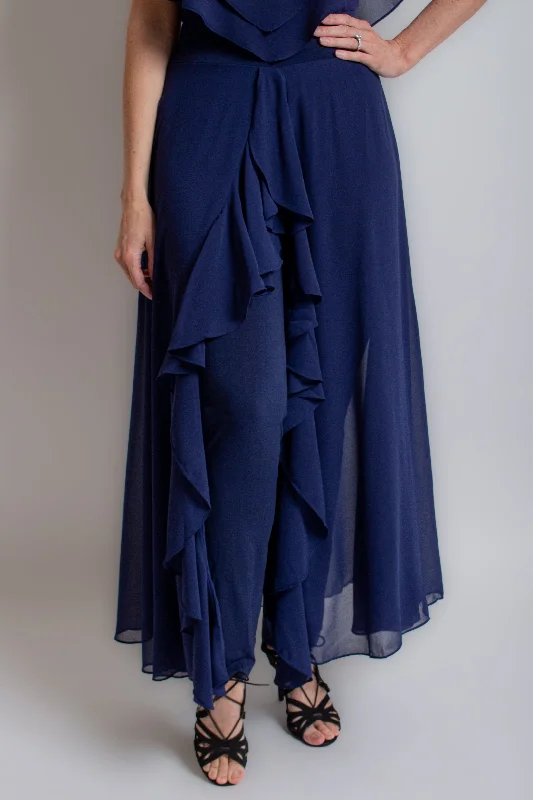 "Cleo" Navy Ruffle Pant Soft Sweatpants Style
