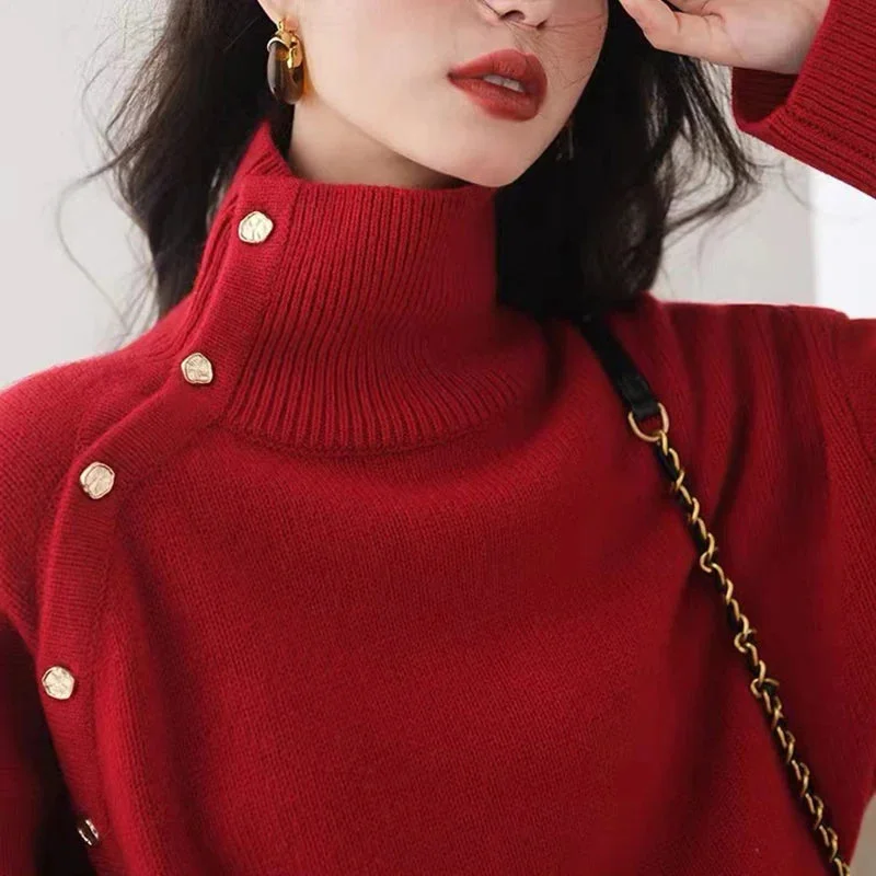 Vintage TurtleNeck Christmas Sweater with Buttons Cable Knit Ribbed Knit Lace Knit