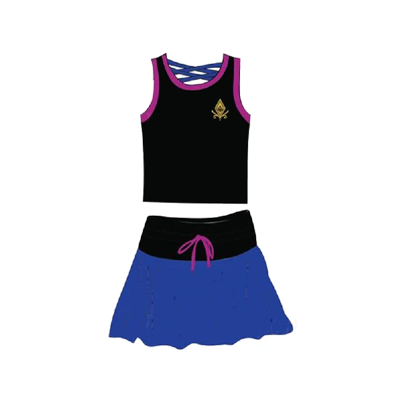 Preorder GSD2075 Black Purple Blue  crown Milk silk sleeveless top skirts shorts Girls Boutique Summer clothes  202502 mini skirt trendy