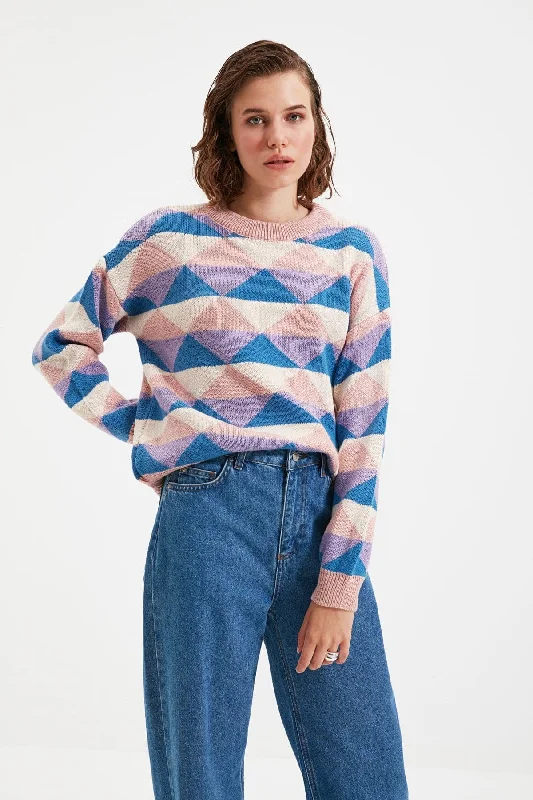 DressBetty - Womens Jacquard Knitwear Sweater Silk Blend Satin Velvet