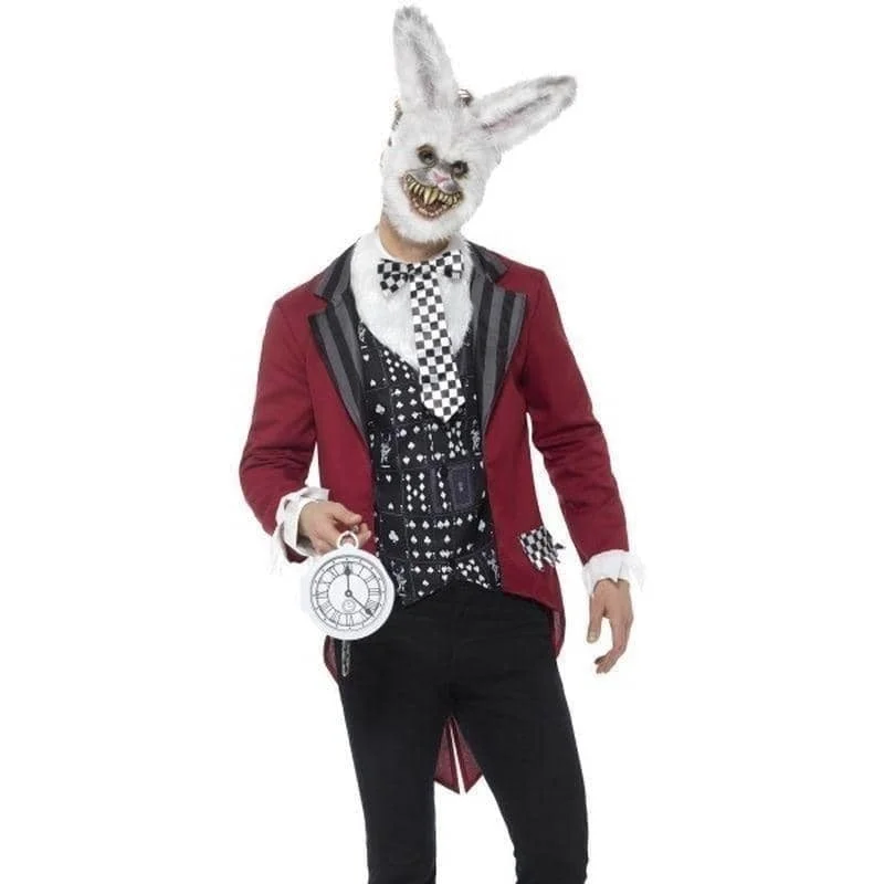 White Rabbit Deluxe Adult Costume Red Jacket Mask Satin Fabric Silk Fabric Chiffon Fabric