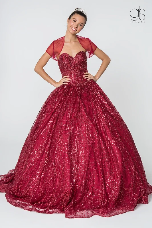 Jeweled Strapless Glitter Ball Gown with Jacket by Elizabeth K GL2804 Welt Pockets Slit Pockets Flap Pockets