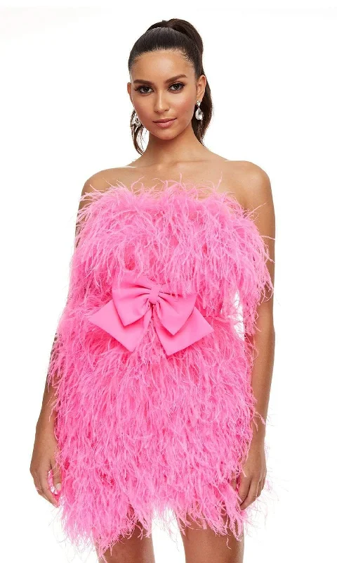 Ashley Lauren - 4467 Strapless Feather Designed Party Dress Tunics Leisure comfortable