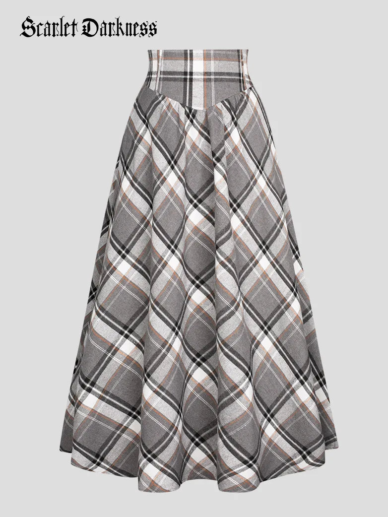 Women Renaissance Maxi Skirt Elastic Plaided Swing Skirt boho skirt vibe