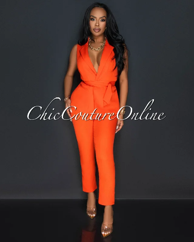 Jaxine Tomato Self Tie Vest & Slim Legs Pants Set Trendy Palazzo Pants