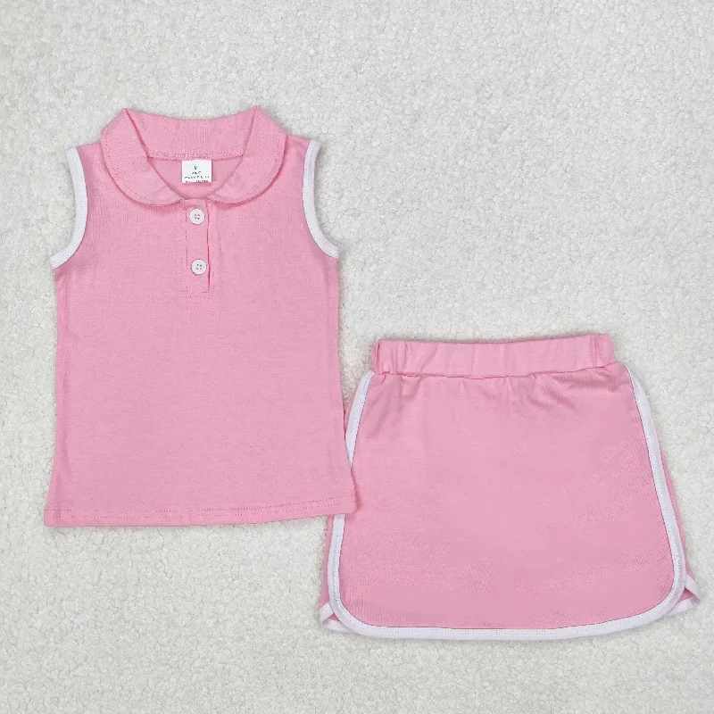 GSD1975 Pure cotton suit Hot Pink Polo sleeveless top skirts shorts Girls Boutique Summer clothes  202503 RTS cashmere skirt soft