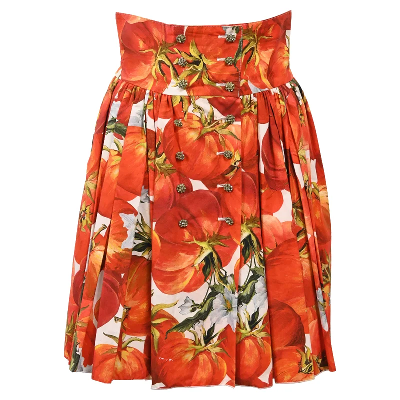 Dolce & Gabbana Tomato Print Skirt in Red Cotton velvet skirt rich