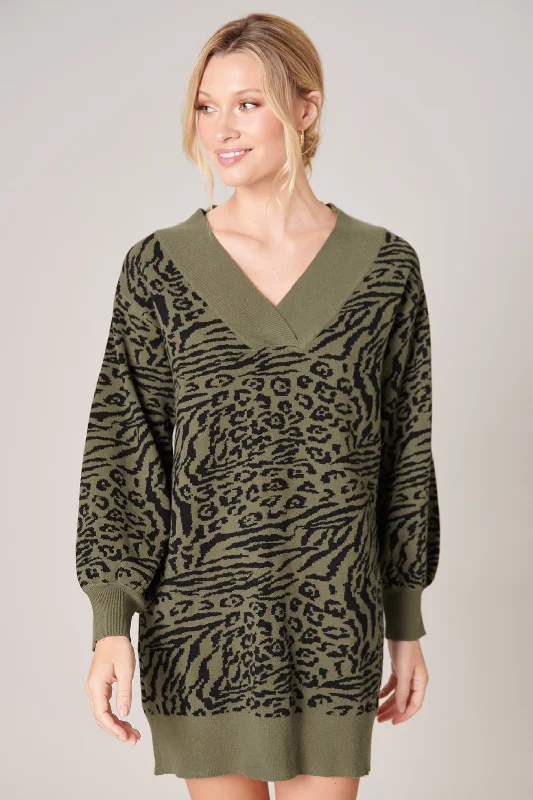 Mojave Animal Print Sweater Dress Plaid Sweater Polka Dot Checkered