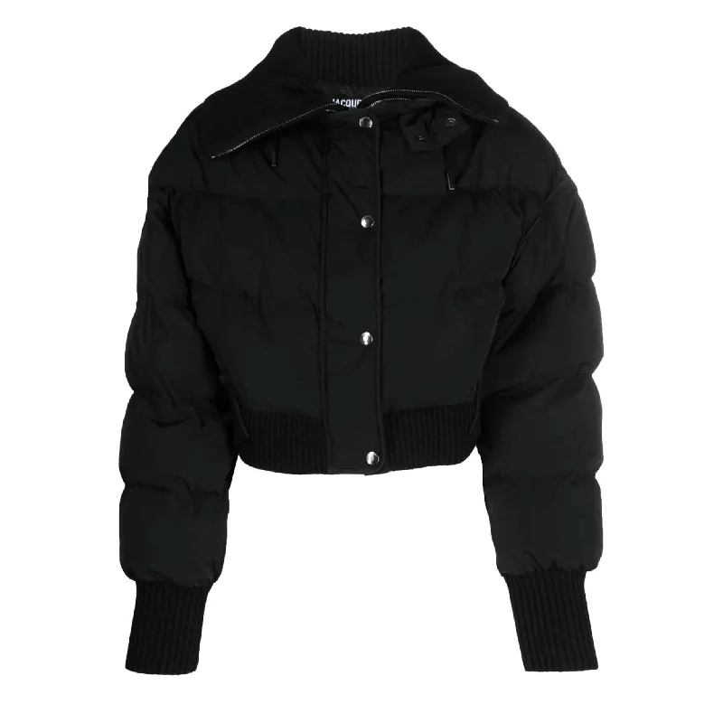 Jacquemus La Doudoune Briciola Puffer Jacket in Black Knit Jacket Woven Jacket Fleece Jacket