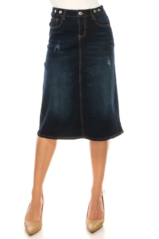 Calf  Length Stretch Denim A-Line Skirt (79098-SKT) wool skirt sturdy