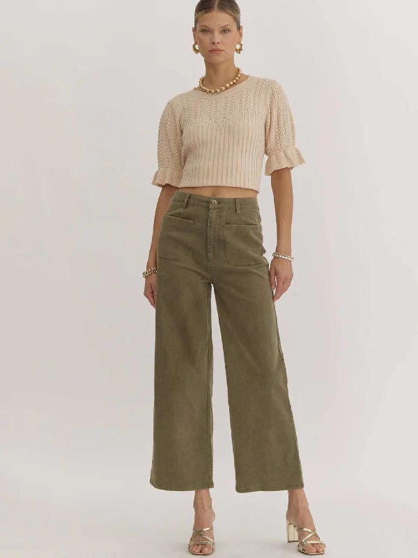 Olive Wide Leg Denim Pants Classic Flared Pants