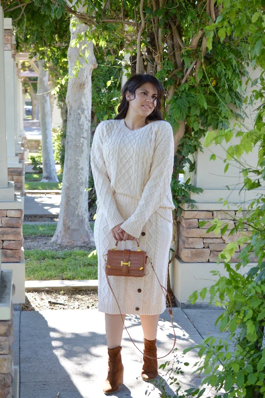 Monroe Oatmeal Chunky Cable-knit Sweater Set Fleece Sweater Nylon Polyester