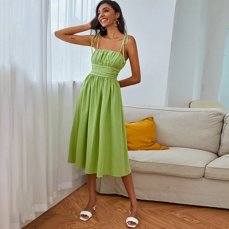 Green Sexy Outfit Streetwear  Summer Sling Vintage Party Dress CODE: KAR1010 Crew Neckline Sporty