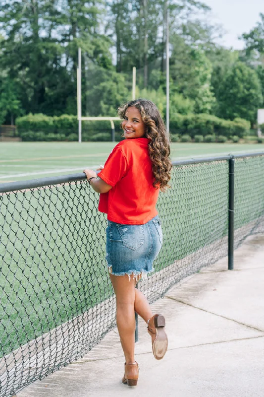 Hi-Lo Distressed Mini Skirt denim skirt durable