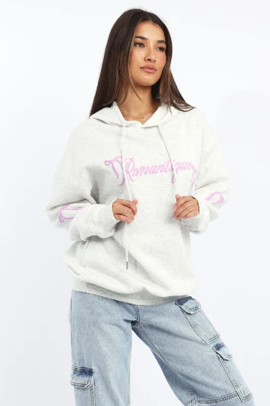 Grey Graphic Hoodie Sweater Long Sleeve Herringbone Houndstooth Plaid