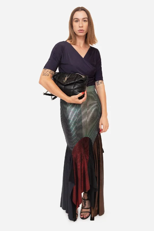 Multi Colour Metallic Flare Bottom Skirt corduroy skirt durable