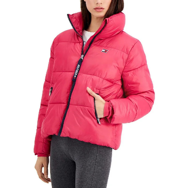 Tommy Hilfiger Sport Womens Quilted Hooded Puffer Jacket Appliqued Jacket Beaded Jacket Sequined Jacket
