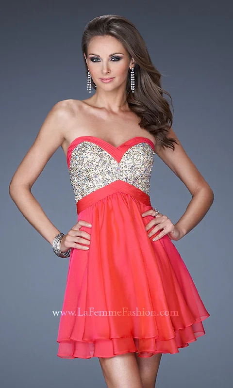 La Femme Beaded-Bodice Short Tiered Party Dress Tunics Corduroy durable