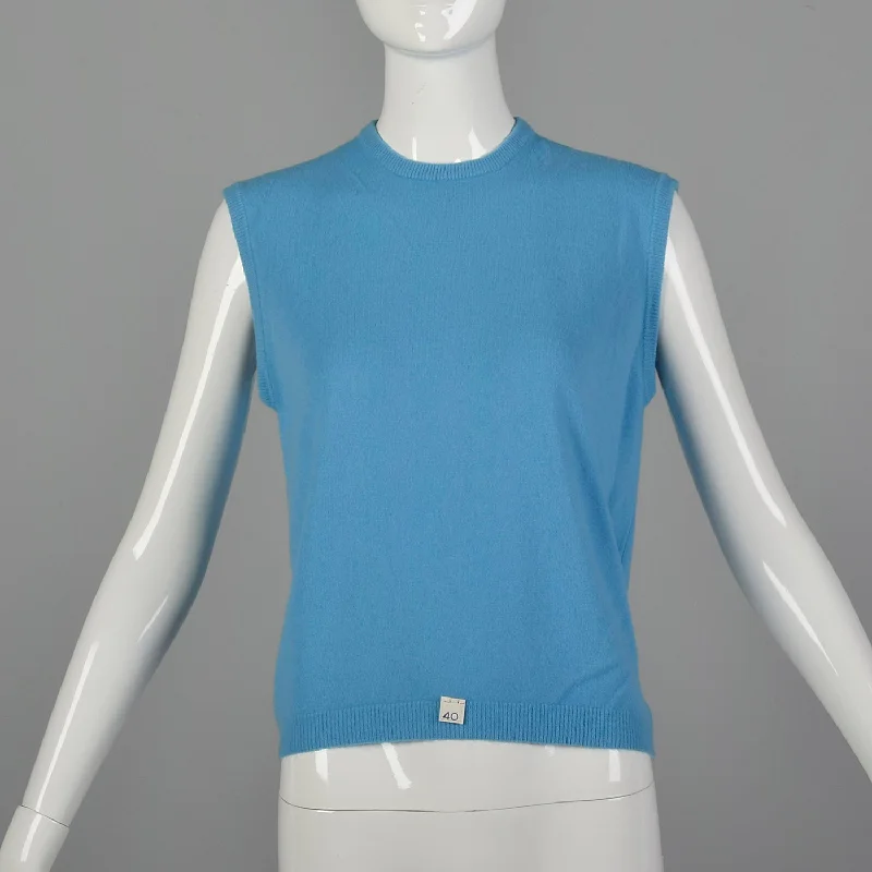 Small 1960s Light Blue Sleeveless Sweater Nylon Fabric Polyester Fabric Spandex Fabric