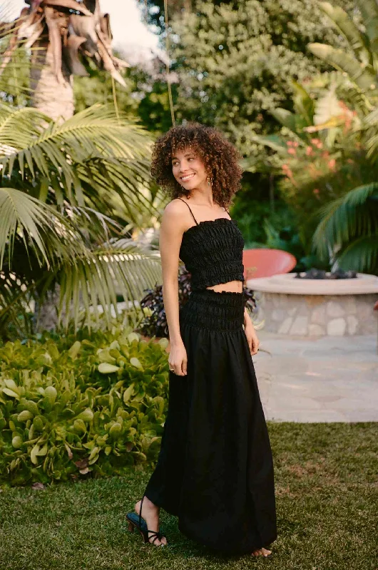 Emmy Linen Smocked Maxi Skirt velvet skirt sumptuous