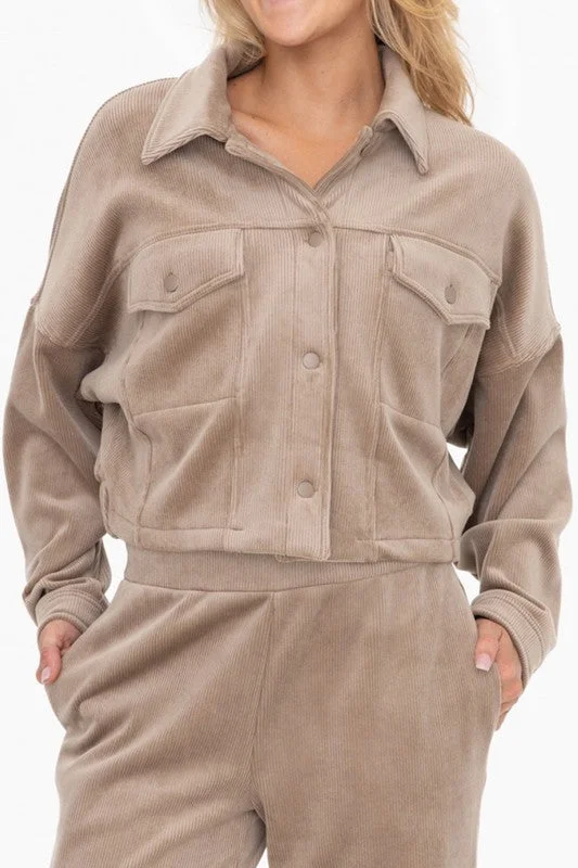 BRUSHED CORDUROY CROPPED JACKET Fitted Jacket Loose Jacket Oversized Jacket