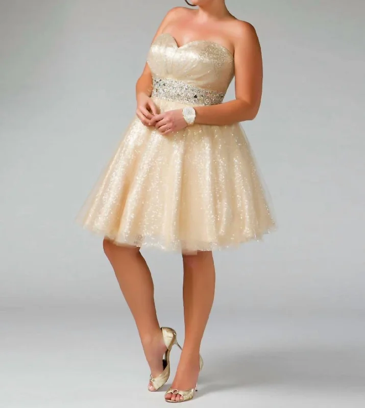 Short Party Dress - Plus In Nude/silver Tunics Stylish elegant
