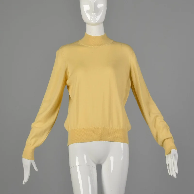 Kasha de Rodier 1980s Lightweight Cream Mockneck Sweater Chenille Brocade Lace