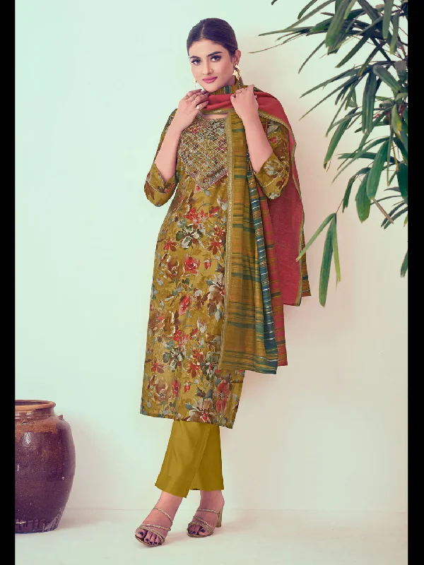 Green Designer Readymade Pant Suit With Printed Embroidery Work Comfortable Wide-Leg Pants