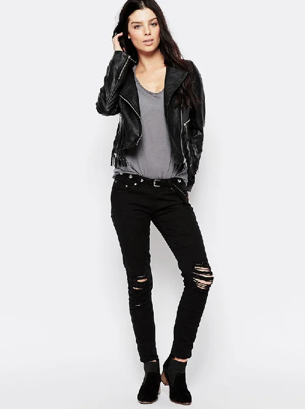PU Biker Jacket Welt Pockets Slit Pockets Flap Pockets