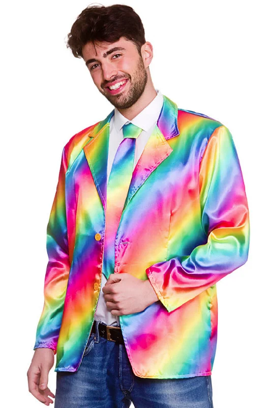 Mens Rainbow Jacket & Tie Pride Festival Fun Novelty Costume Bomber Jacket Anorak Windbreaker