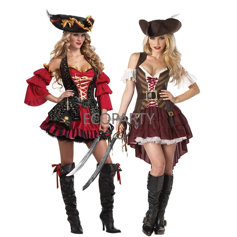 2023 Carnival Halloween Caribbean Pirates Costume Captain Huntress Clubwear Play Suit Cosplay Fancy Party Dress 20 Tunics Floral girly