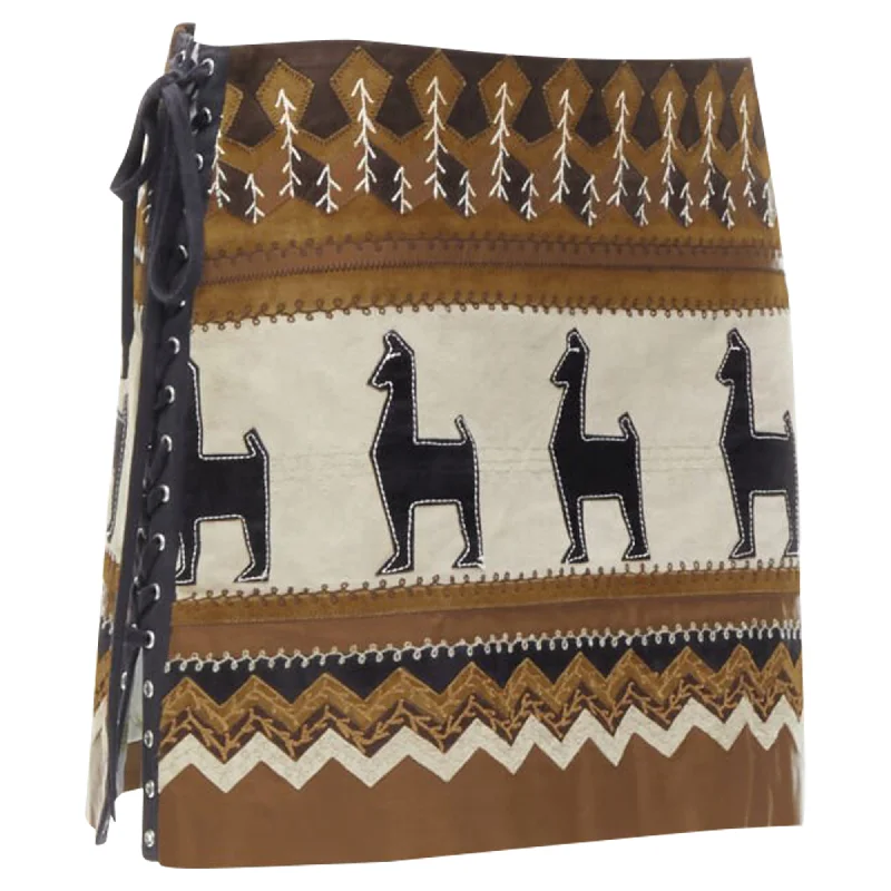 Dolce & Gabbana Native American aztec suede mini skirt ribbed skirt waist