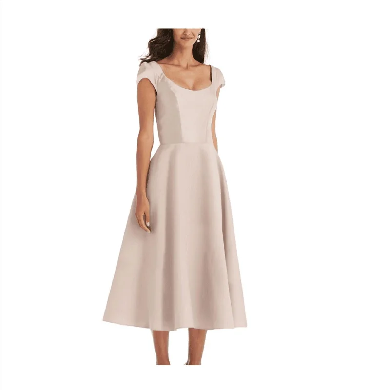 Satin Midi Cocktail And Party Dress In Cameo Pink Turtleneck Neckline Stylish