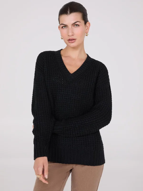 V-Neck Honeycomb Stitch Sweater Spandex Rayon Corduroy