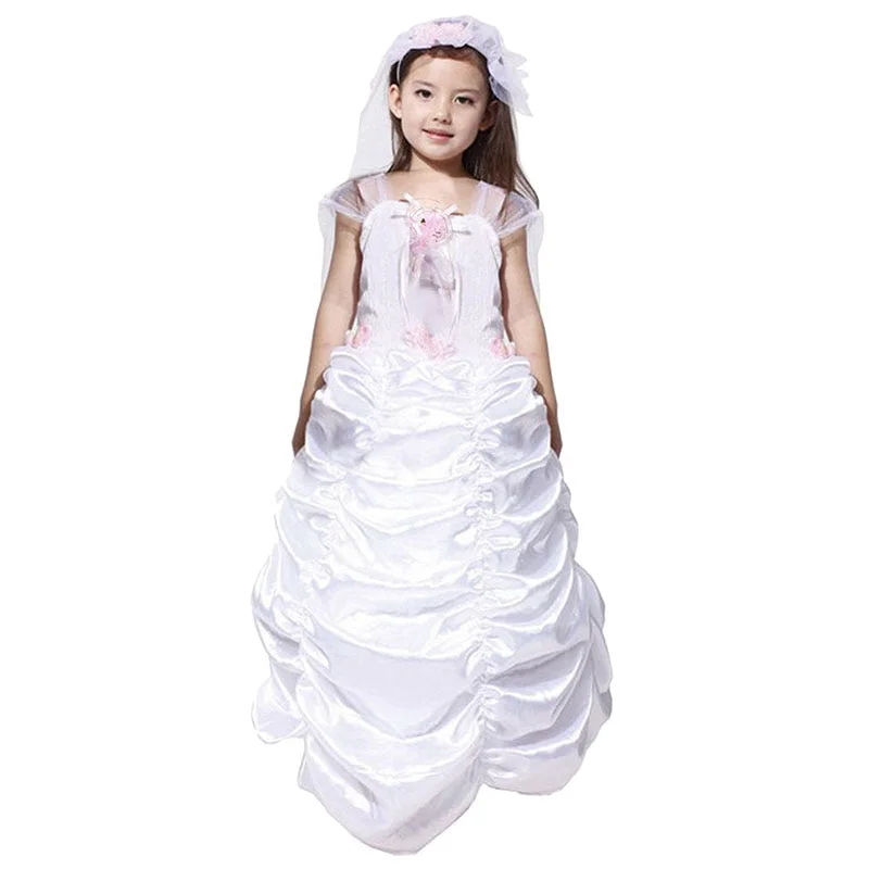 Little Bride Wedding Belle Costumes Girls White Color Bride Costume Halloween Masquerade Party Dress Tunics Velvet soft