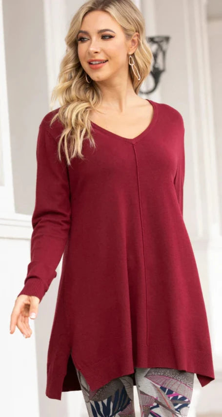 CASCADE V-NECK SWEATER in WINE Rayon Fabric Velvet Fabric Corduroy Fabric