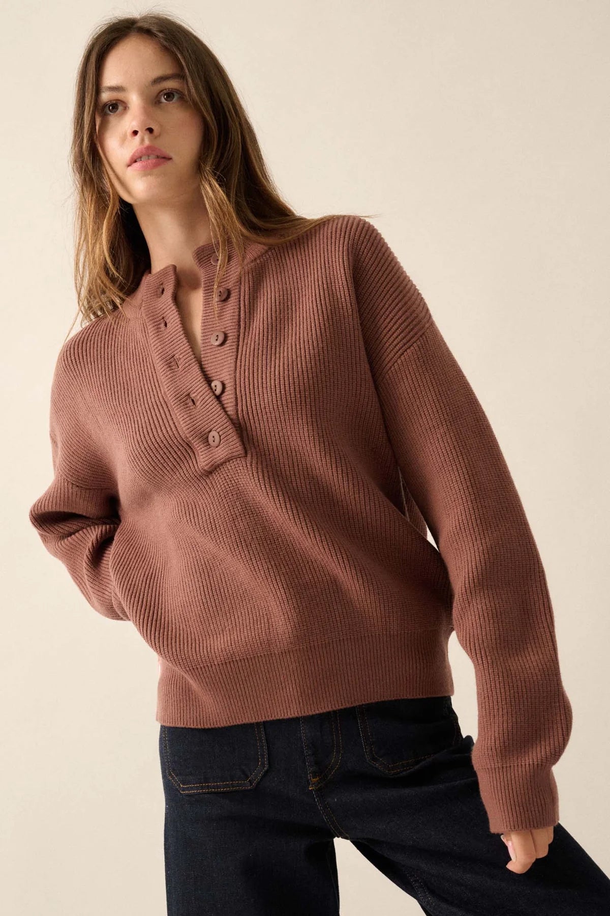 henley button sweater Casual Formal Business