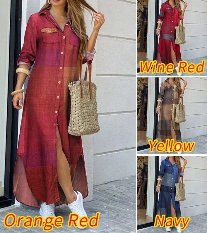 Summer Button Split Print Lapel Neck Party Dress Long Sleeve Maxi CODE: KAR791 Turtleneck Neckline Stylish