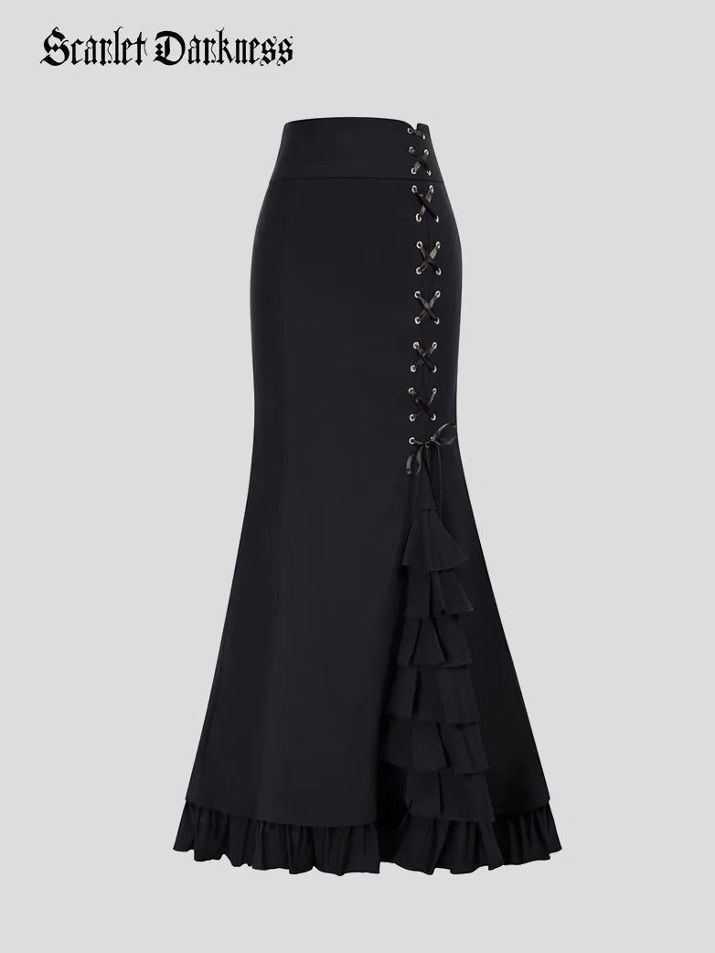 Victoria Lacing layered Ruffle Decorated High Waist Skirt tiered skirt playful