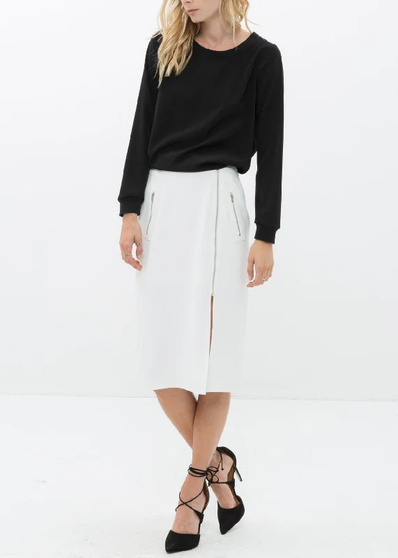 Women's Zip Up Slit Hem Midi Skirt linen skirt light