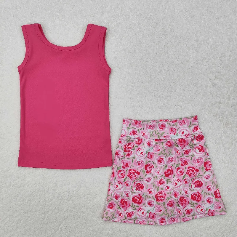 GSD1599 Rose Red Vest Flower Skirts with Culottes Boutique Outfit valentines girls boutique outfit 202501 lace skirt romantic